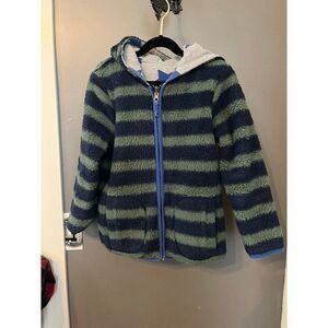 Mini boden boys size 7 8 reversible striped star jacket coat